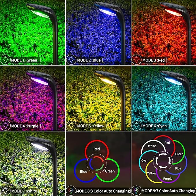 JSOT Solar Pathway Outdoor Lights Waterproof,7 Color Changing Yard Decor Light for Outside, 9 Lighting Modes Auto On/Off Solar Landscape Bright Lamp for Garden Walkway Pathway Path Decoration 4 Pack