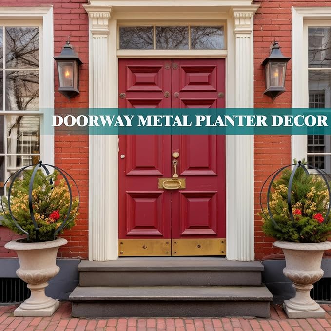 2 Pcs Garden Large Metal Circle Trellis Garden Obelisk Sculpture Globe Trellis for Climbing Plants Outdoor Potted Round Planter Trellis Garden Decor for Patio Doorway Black 25.20 x 21.26''