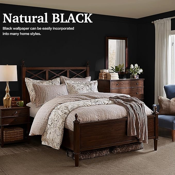 Dimoon 118''x17.7'' Black Peel and Stick Wallpaper Contact Paper Modern Self Adhesive Wall Paper Removable Renter Friendly Textured Solid Color Shelf Cabinet Vinyl Roll (118''x17.7'',Black)