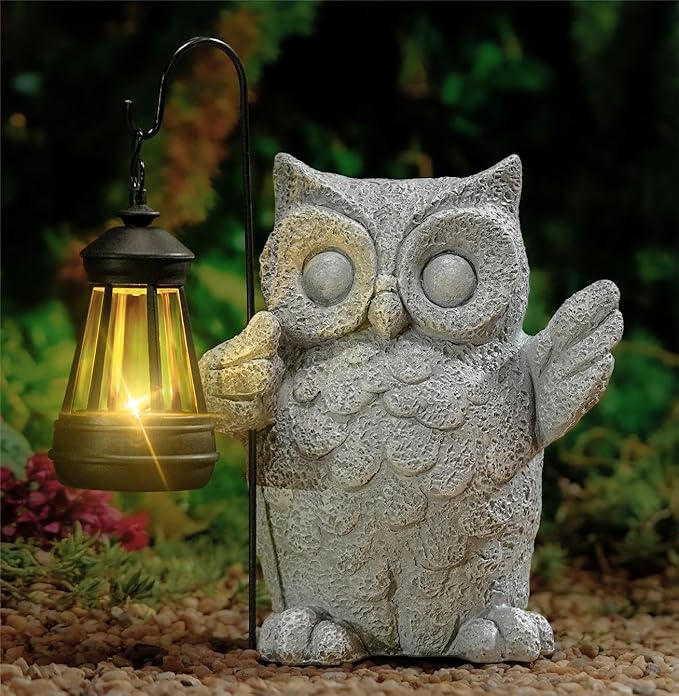 Solar Garden Statue Owl Figurine，Outdoor Garden Decor with Solar LED Lights for Patio,Balcony,Yard, Lawn-Unique Holiday Gifts for Women, Mom