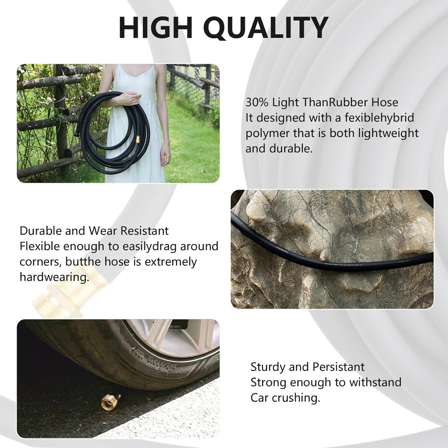 Garden Hose 5/8" x 50ft - No-Kink Flexible Water Hose 600 PSI Burst Pressure, Lightweight & Durable for Yard, Car Wash, Pets Black