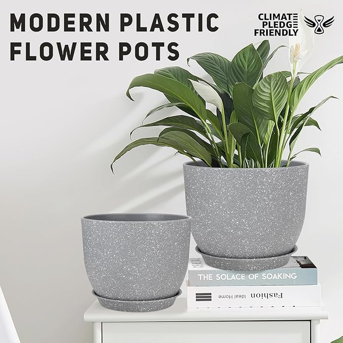 Plant Pots 12/10/9 inch Set of 3, Flower Pots with Multi Mesh Drainage Holes, Large Planters for Indoor Outdoor Garden Plants and Flowers. (Gray)