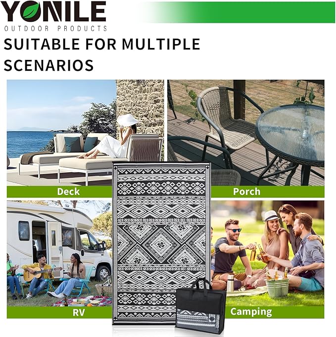 Outdoor Rug 8x10 ft Waterproof, Reversible Outdoor Plastic Straw Rug for Patios Clearance, Outdoor Area Rug Carpet RV Mat for Camping Backyard Deck Porch