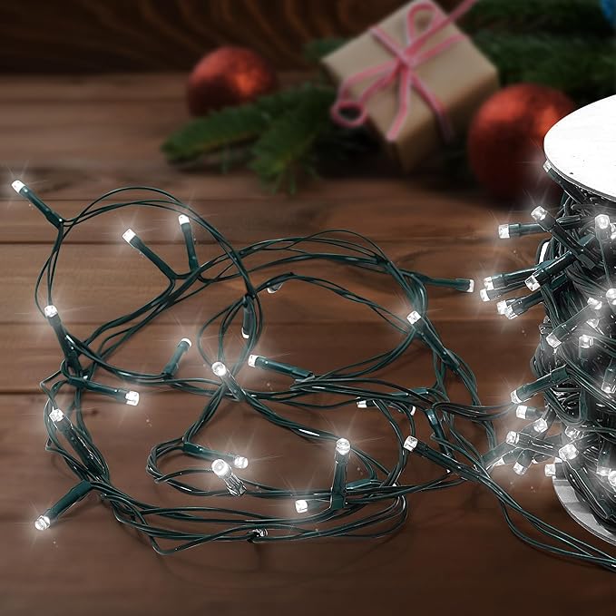 Christmas Tree Light 200 LEDs 73ft Green Cable Wire Fairy String Twinkle Lights Plug in 12 Modes for Xmas Party, Outdoor, Garden, Wedding, Home Decoration (White)