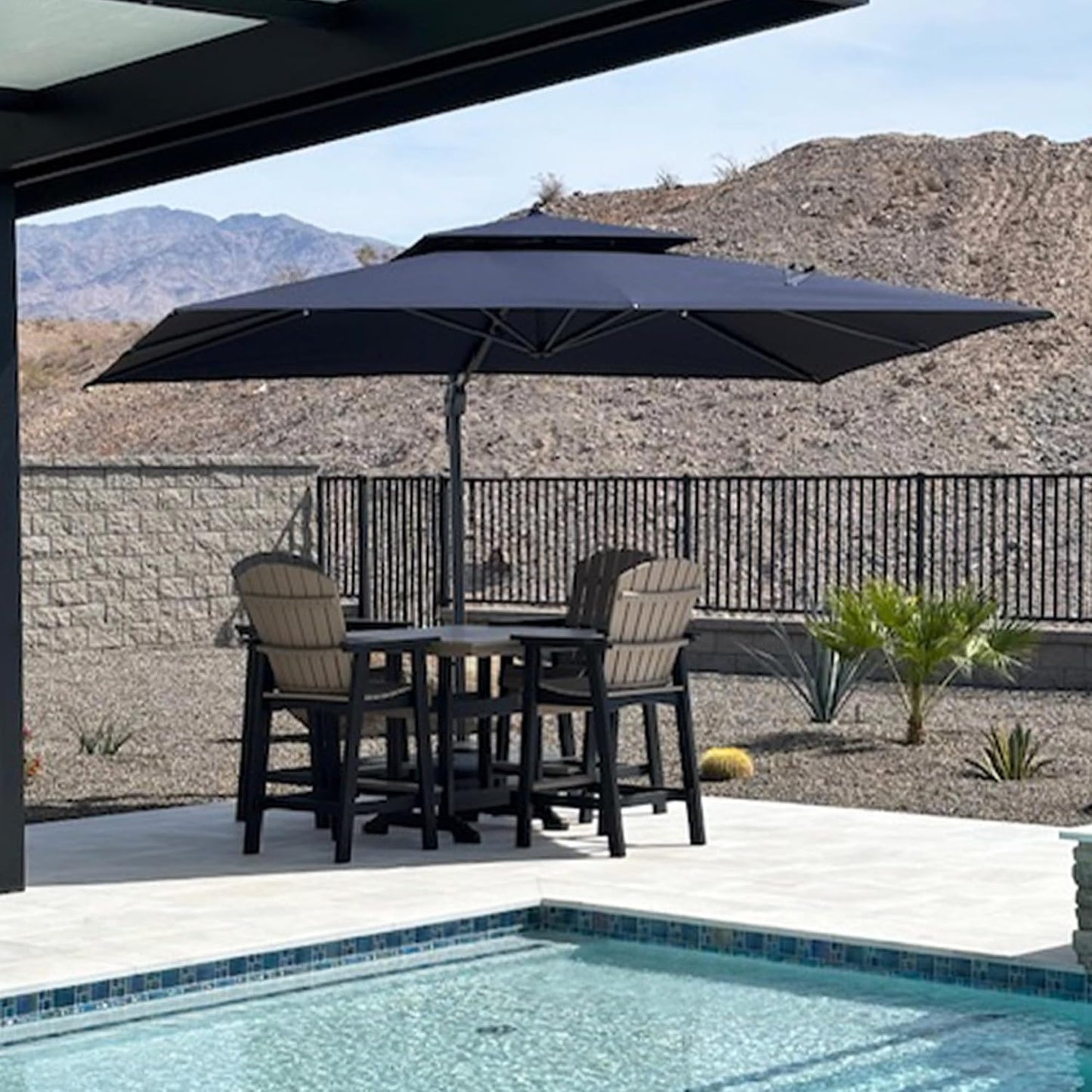 PURPLE LEAF 9' X 12' Cantilever Outdoor Umbrellas Large Patio Umbrella Hanging Double Top Rectangle Offset Umbrella with 360°Rotation Tilting Umbrella Outdoor Patio, Navy Blue