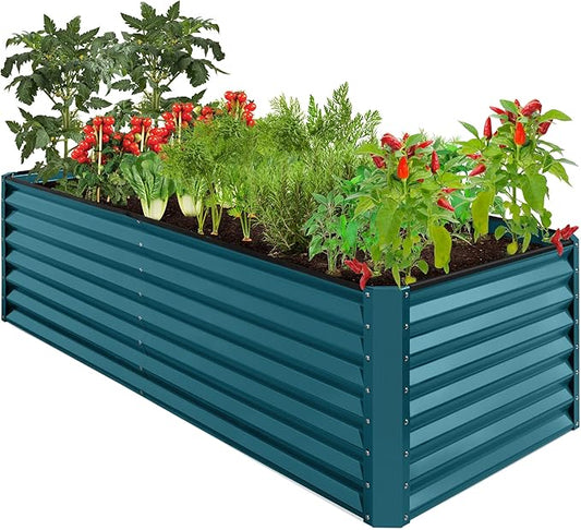 Best Choice Products 8x4x2ft Outdoor Metal Raised Garden Bed, Deep Root Planter Box for Vegetables, Flowers, Herbs, and Succulents w/ 478 Gallon Capacity - Peacock Blue