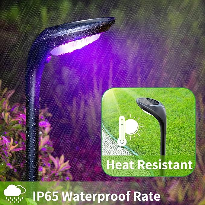 JSOT Solar Pathway Outdoor Lights Waterproof,7 Color Changing Yard Decor Light for Outside, 9 Lighting Modes Auto On/Off Solar Landscape Bright Lamp for Garden Walkway Pathway Path Decoration 4 Pack