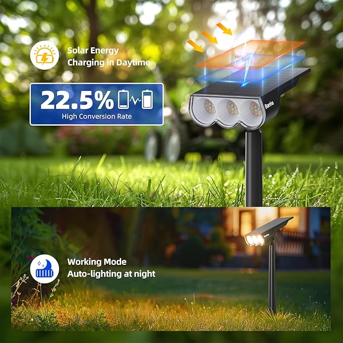 Barrina Solar Spot Lights Outdoor, 2-in-1 6500K & 2700K,360° Adjustable,3 Lighting Modes Solar Lights Waterproof, Auto On/Off 36 LEDs Landscape Spotlights for Garden Patio Yard Pool, 2 Packs