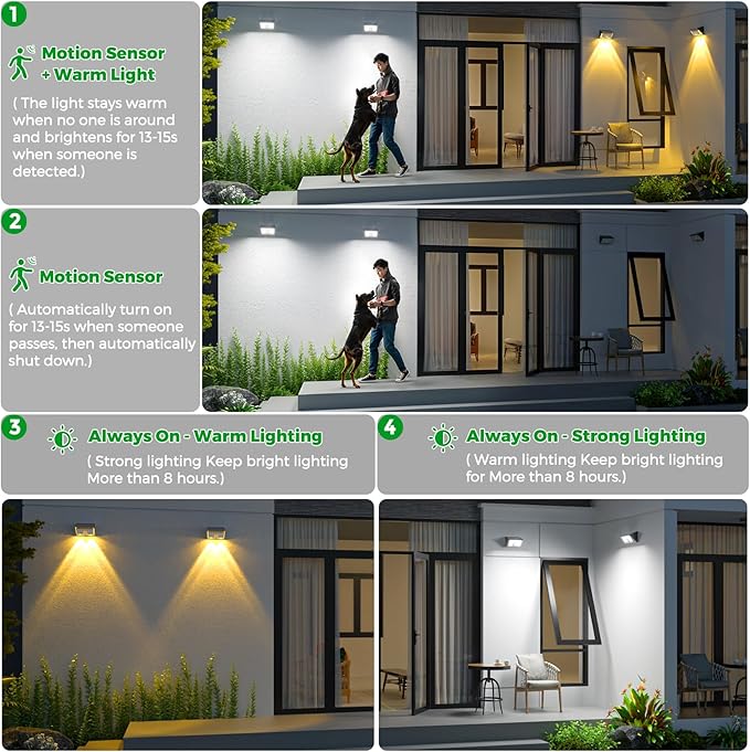 JSOT Solar Motion Sensor Lights Outdoor, 4 Modes Solar Lights Outdoor Waterproof IP65, 6Pack Bright Wall Security Lighting for Outside Yard Front Door Fence - Cool White