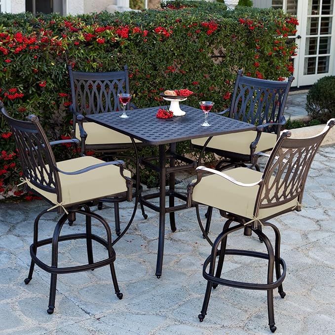 Favoyard Outdoor Chair Cushion 19 x 19 x 3 Inch Rainproof & 3-Year Fade Resistant Patio Furniture Cushions with Removable Cover and Adjustable Ties for Garden Sofa Couch Pads Set of 2, Beige