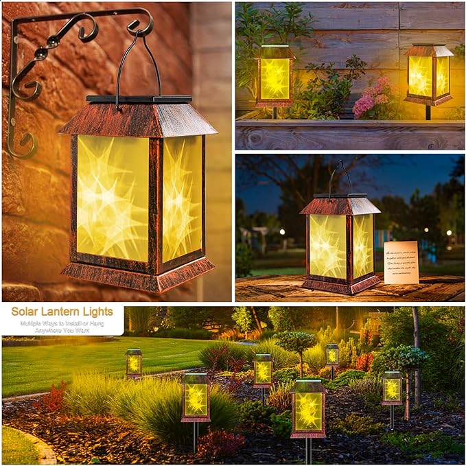 Solar Lanterns Outdoor Waterproof, Upgraded Flashing Mode Solar Lantern Outdoor Lights, 3D Starry Hanging Outdoor Lanterns Lights Stake Lights for Yard Garden Decor（1PCS）