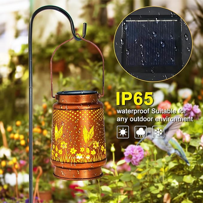 Mothers Day Gifts, 4 Packs Solar Lanterns Outdoor Hanging Lantern Lights, 4 Hummingbirds Hollowed-Out Metal Decor Lantern, Waterproof LED Decorative Garden Light Gifts