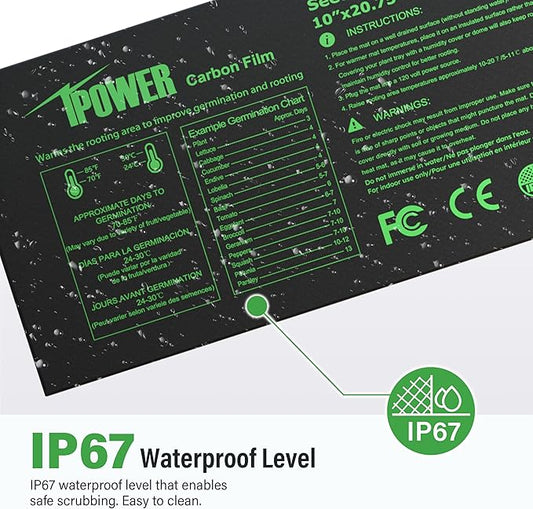 iPower 10" x 20.75" Waterproof Durable Seedling Heat Mat with Digital Thermostat Control Warm Hydroponic Plant for Indoor Gardening Germination Starting