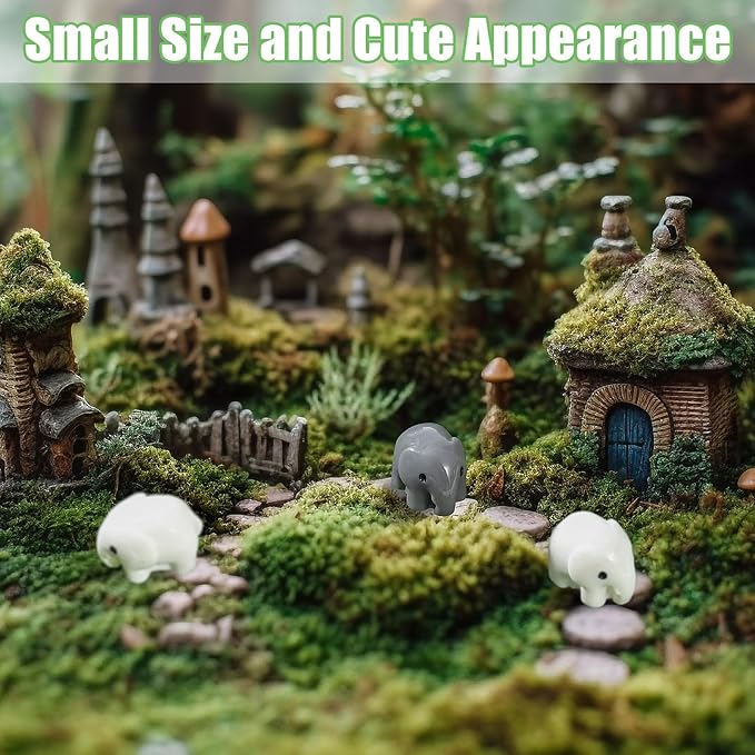 100 Pcs Mini Resin Elephants Miniature Animal Figurines Cute Elephants Fairy Garden Miniature Moss Landscape DIY Home Decor Terrarium Crafts Fairy Garden Decoration Accessories(Black,White)