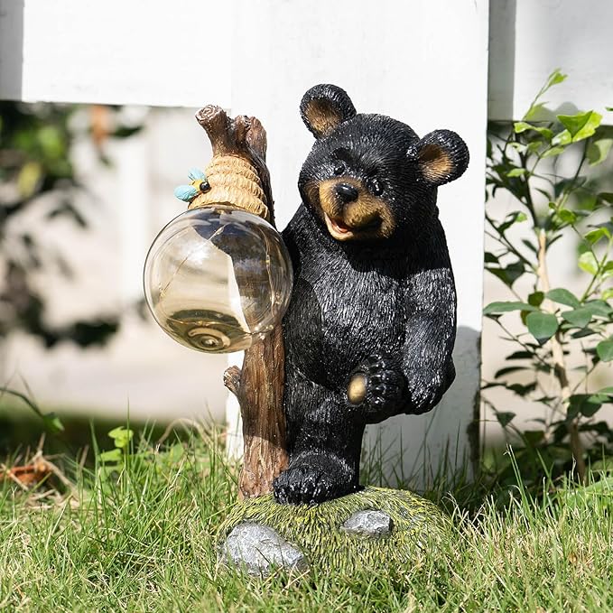 Garden Statues Bear Decor Light,Solar Bear Statue Ourdoor Statue,Animal Garden Decor,Funny Figurine Decor,Outdoor Decor for Patio,Porch,Balcony,Yard,Lawn