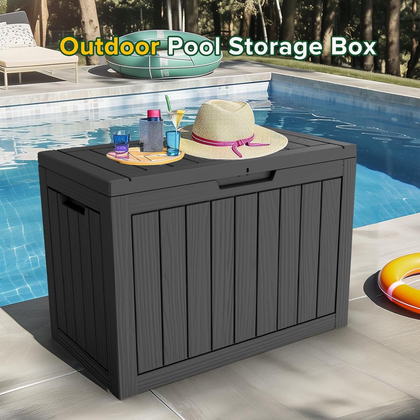 45 Gallon Waterproof Deck Box, Lockable Resin Storage Box for Patio Furniture Cushions, Garden Tools & Outdoor Delivery - Black, Easy Assembly, Multipurpose Patio Seat Bench