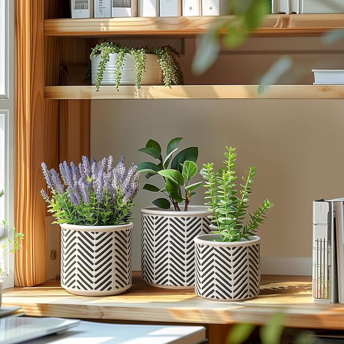 T4U Ceramic Planters for Indoor Plants, 4.2+5.4+6 Inch Plant Pots Set, Flower Pots with Drainage Holes and Plug, Ceramic Plant Pot for Indoor and Outdoor Plants, Morden Home Decor, Gifts for Mom