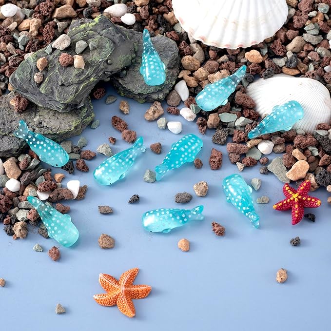 50Pcs Whale Miniature Figurines, Mini Resin Fake Fish Animal Sculptures Blue Ocean Theme Home Decoration for Fairy Garden Succulent Planter Moss Landscape Terrarium DIY Craft