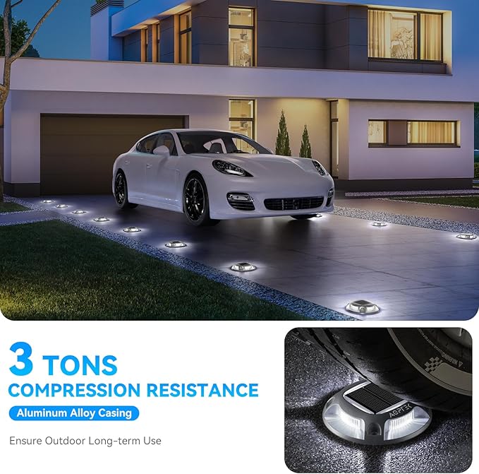 AGPTEK Solar Driveway Light 1 Pack, 2 Colors in 1 Outdoor Solar Deck Dock Marine Waterproof LED Driveway Marker Security Lights for Outside Pathway,Boat Dock,Step,Walkway,Path,Garden