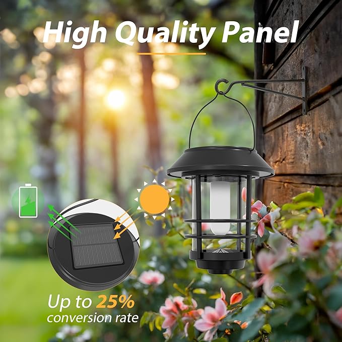 Otdair Solar Wall Lantern Outdoor, Flickering Flames Solar Sconce Lights Outdoor, Hanging Lamps Wall Mount for Front Porch, Patio and Yard, 2 Pack