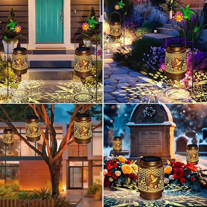 TEDOF Solar Lanterns Outdoor Waterproof Hummingbird Sunflower Lantern with Sheep Hook, Garden Decor Gifts for Mom Woman Grandma,Solar Lanterns Outdoor Decor for Garden, Yard, Backyard, Porch