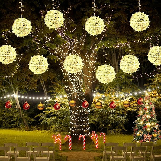 Christmas String Lights Outdoors,4 Pack 7.96" Sphere Lights,Ball Tree Garden Globe Lights for Home, Party, Christmas, Porch Patio,Wedding, Garden,Tree Decoration with Plug