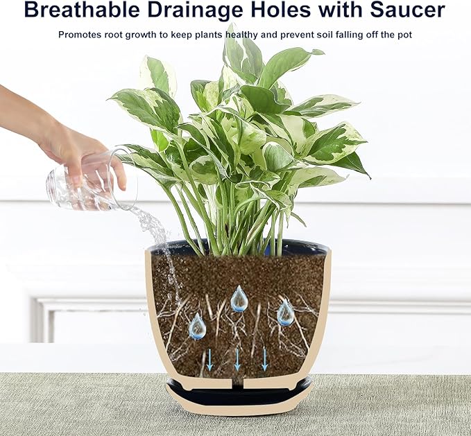 Sureasy Ceramic Plant Pots, 4.7 Inch Flower Pots for Indoor Plants, Succulent Pots with Saucer and Drainage Hole, Decorative Planter for Succulent, Cactus, Set of 4, Blue