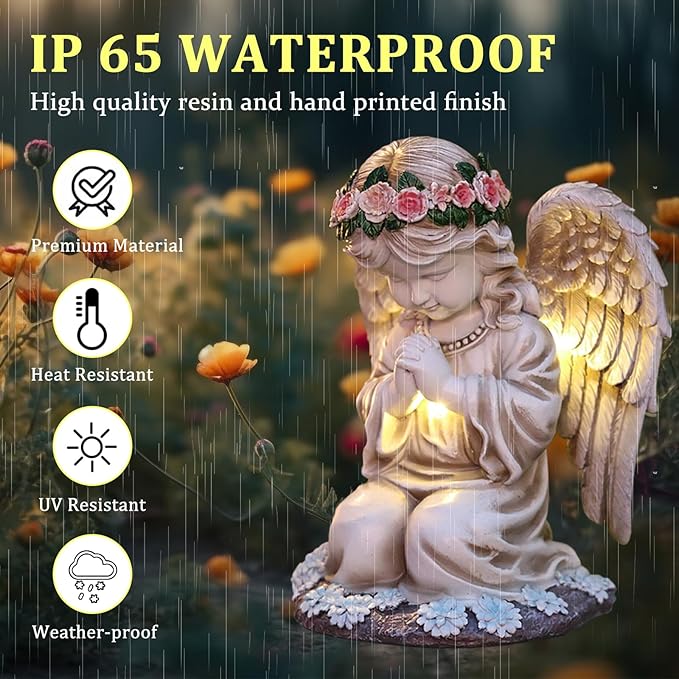 Choies Solar Angel Garden Statue Outdoor Decor,Praying Angel Sculpture for Outside,Home,Patio,Yard,Cemetery,Perfect Birthday or Valentines Day Angel Gifts for Women,Mom