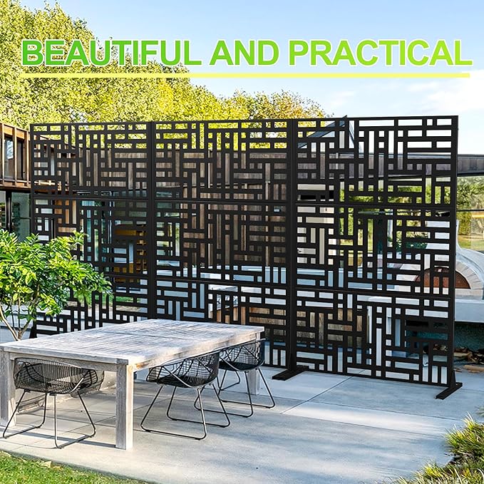 Outdoor Privacy Screen,72" H×47" W Metal Privacy Screen, Freestanding Privacy Fence Panels for Patio