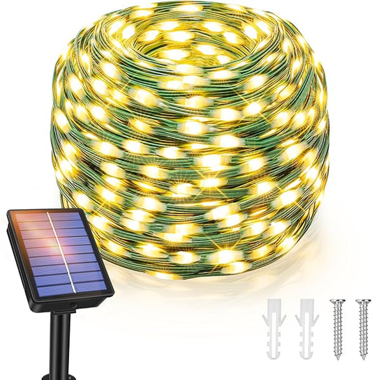 Ollny Solar String Lights Outdoor, 66FT 200LED Solar Fairy Lights with 8 Modes, Waterproof Solar Lights for Outside Yard Garden Patio Camping Party Wedding(Warm White)