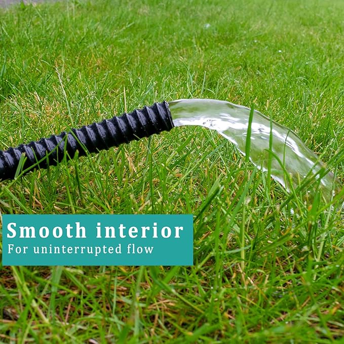 Pond Tubing ID 2” × 10ft Black Corrugated Flexible Reinforced Waterfall Pond Tube Sump Pump Hose, Non-toxic & Kinkproof (10 ft, 2" ID)