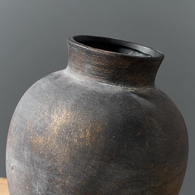 SIDUCAL Ceramic Decorative Flower Vase | 6 Inch Pottery Rustic Farmhouse | Boho | Terracotta Vase for Home Decor, Table, Living Room, Bathroom, Shelf, Mantel Decoration, Bronze