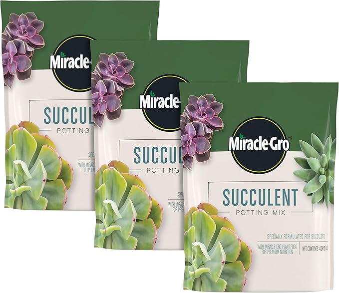 Miracle-Gro Succulent Potting Mix, for Indoor Succulents, Aloe Vera and More, Made with Miracle-Gro Plant Food, 4 qt. (3-Pack)