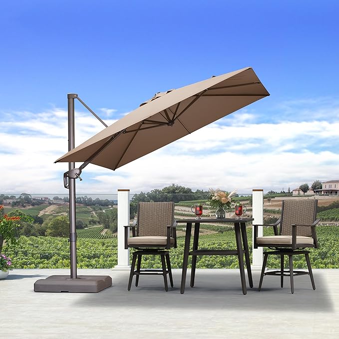 PURPLE LEAF 8 Feet Cantilever Patio Umbrella Square Umbrella with 360° Rotation and Aluminum Offset Hanging Outdoor Umbrella for Pool Garden Backyard Deck, Taupe