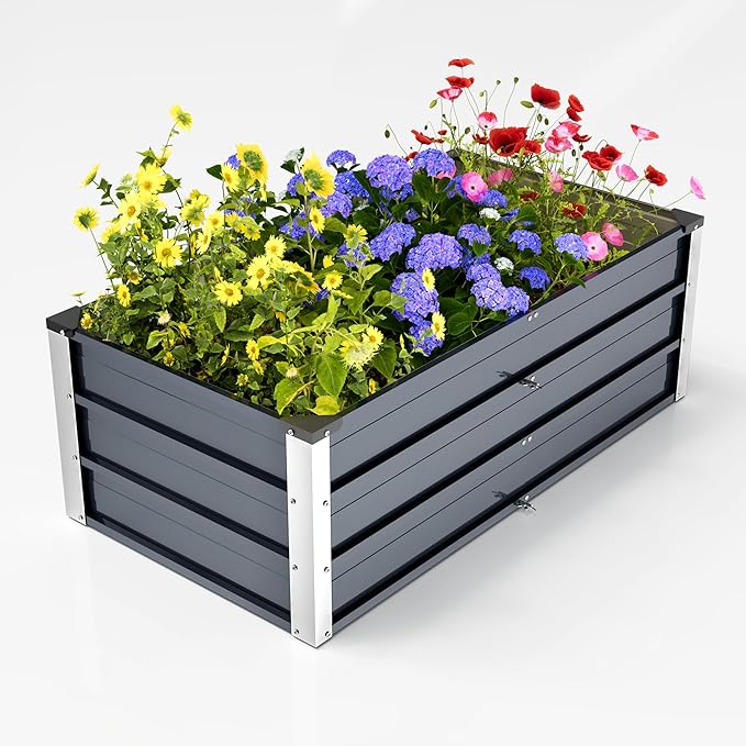Galvanized Raised Garden Bed 4x2x1.3ft, Metal Garden Bed for Outdoor Gardening, Durable Rust-Proof Metal Raised Garden Bed for Vegetables, Fruits, Flowers & Herbs