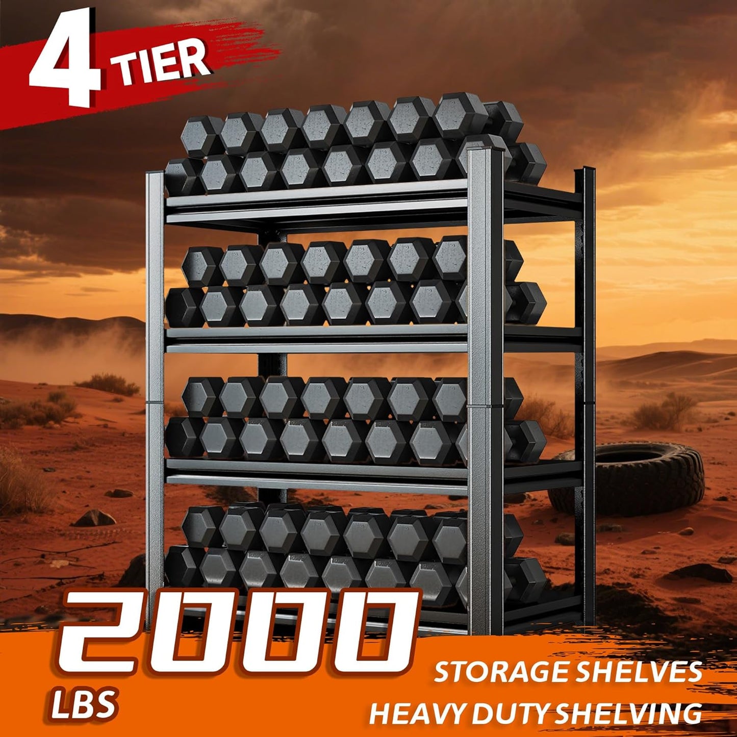 Heavy Duty 4-Tier Steel Shelving Unit, 2000LB Capacity Adjustable Storage Rack for Garage, Warehouse & Basement, Easy Tool-Free Assembly（54.3''H x 39.4W x 15.7''D）