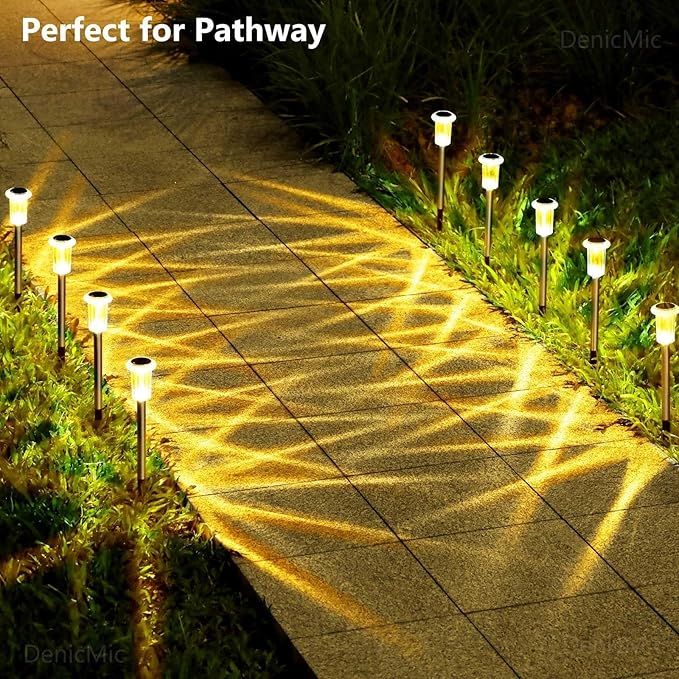 DenicMic Solar Lights Outdoor Pathway Lights 3000K LED Waterproof Acrylic Lamp Head Stainless Steel Stake for Yard Garden Landscape Path Walkway Driveway Patio Lawn (Warm White 10Pack)