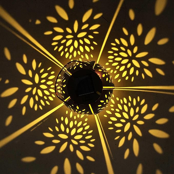 pearlstar 2 Pack Solar Lanterns Hanging Light Outdoor Waterproof Decorative Metal Solar Lamp for Table Garden Yard Patio Pathway,Copper,Birthday Gifts for Women Mom Men,Flower