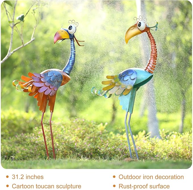 Tooarts Metal Garden Bird Statue Standing Animal Backyard Ornaments Outdoor Sculpture for Lawn Patio Art Decoration