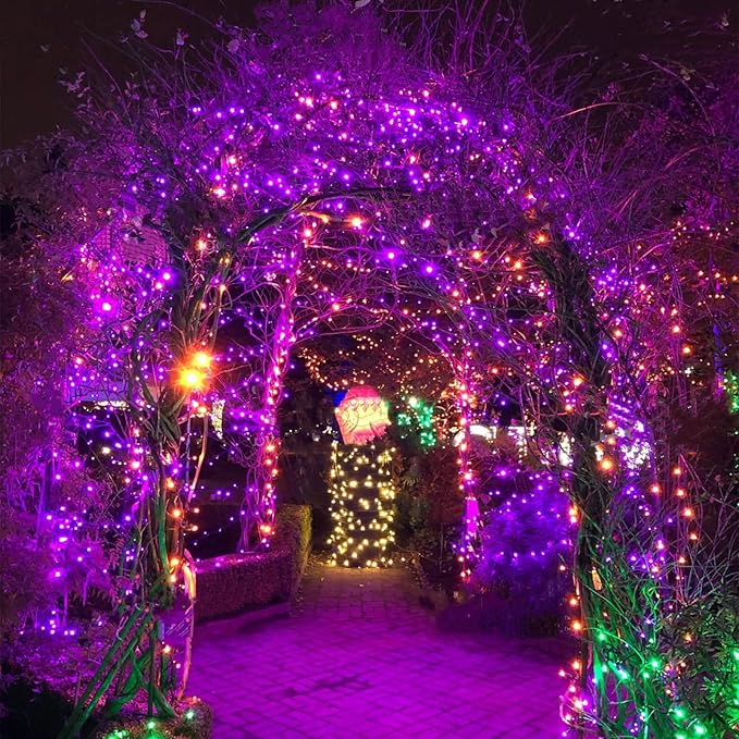 2-Pack 66FT 200 LED Extendable Halloween Lights, Orange and Purple Halloween Decorations Outdoor Indoor Tree Lights with Timer and Memory Function, Plug in Mini Light Waterproof with 13 Lighting Modes