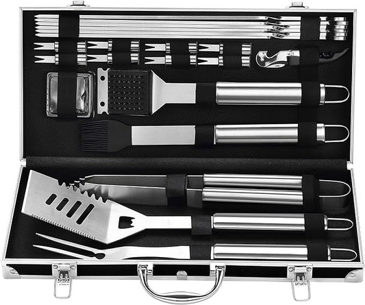 Grilljoy BBQ Accessories Grill Tools Set - 22PCS Stainless Steel Barbecue Grill Accessories for Outdoor Grill with Black Aluminum Case - Grilling Gifts for Men Dad -Grill Tools Kit