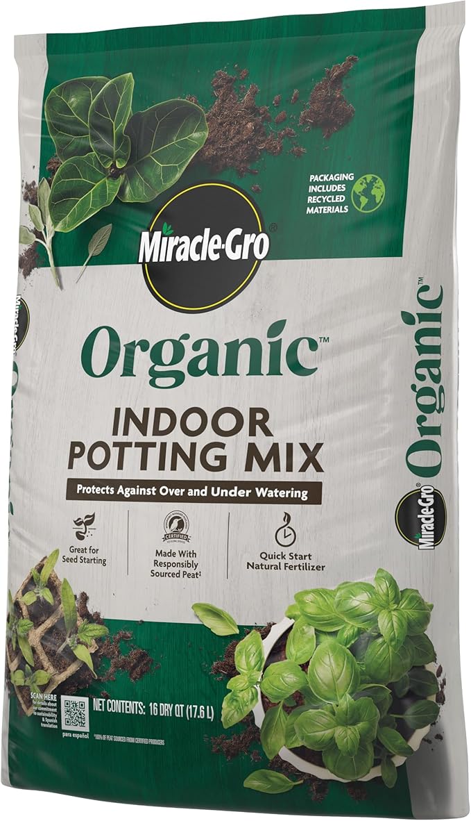 Miracle-Gro Organic Indoor Potting Mix, Protects Against Over and Under Watering, for Indoor Container Plants, Houseplants and Starter Plants, OMRI Listed, 16 qt.