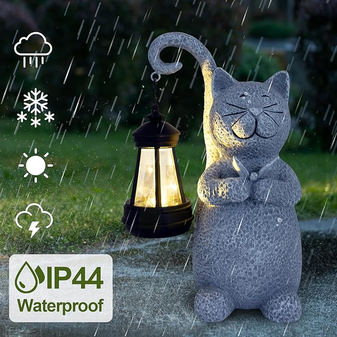 Cat Garden Statue Solar Lights Outdoor-Resin Cat Figurine for Garden Patio Balcony Porch Yard Decor, Halloween Decorations, Birthday Gifts for Women Mom Grandma, Cat Lover Housewarming Gifts