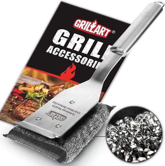 GRILLART Grill Brush Bristle Free, Safe Grill Brush for Outdoor Grill, SteamWizards BBQ Grill Cleaning Brush Kit, Replaceable Head Grill Scraper Tool, Grill Cleaner BBQ Accessories, Gifts for Men/Dad