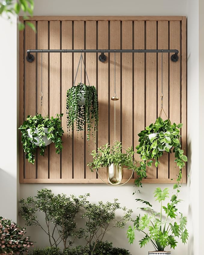 Plant Hanger Indoor, Hanging Planters Rod for Indoor Plants with 6 Hanging Chains, Wall Plant Hanging Rod for Window Ceiling, 65.7 Inch, Metal/Black, Pots Not Included…