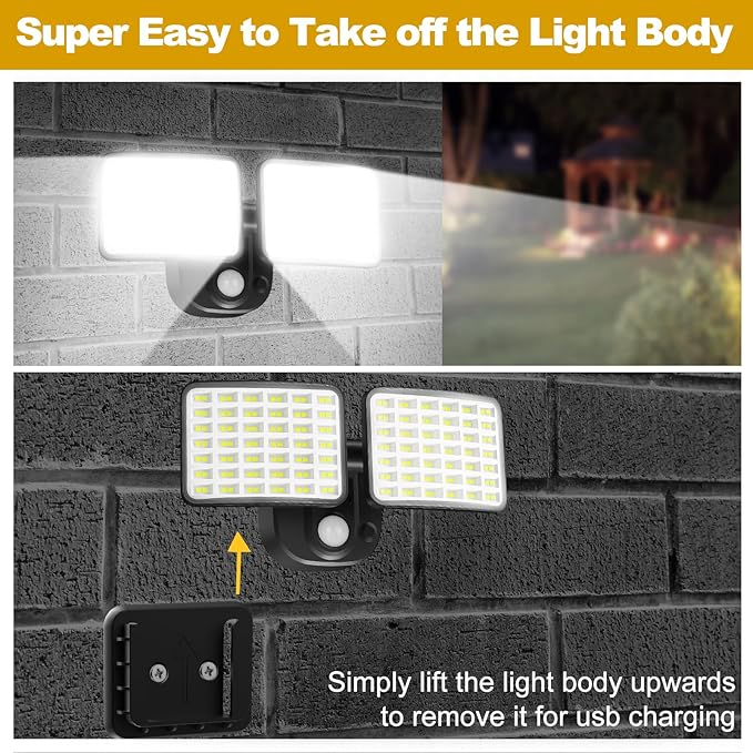 Rechargeable Battery Operated Light, 2500&4000LM Motion Sensor Security Light(1-3 Months Endurance), USB Charging LED Flood Outdoor for Garage/Yard/Entryways/Patio/Garden (2 Pack)
