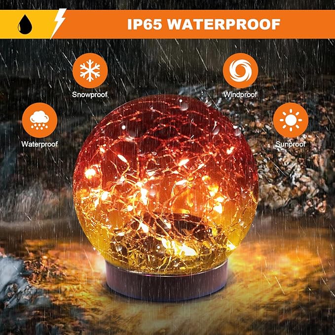 Solar Globe Lights Outdoor Waterproof-Solar Balls-Solar Garden Lights-Solar Orbs for Outside 2 Pack Cracked Glass Ball for Lawn Patio Yard Backyard Decorations