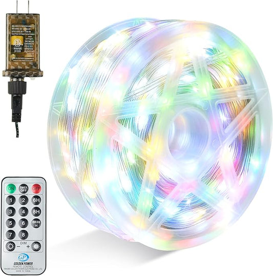 Joiedomi 600 LED Christmas String Lights Outdoor,198FT Multicolor Fairy Light with Remote 8 Modes Timer, Plug in PVC Clear Wire Lighting Decor with Reel for Indoor Dorm Classroom Bedroom Holiday
