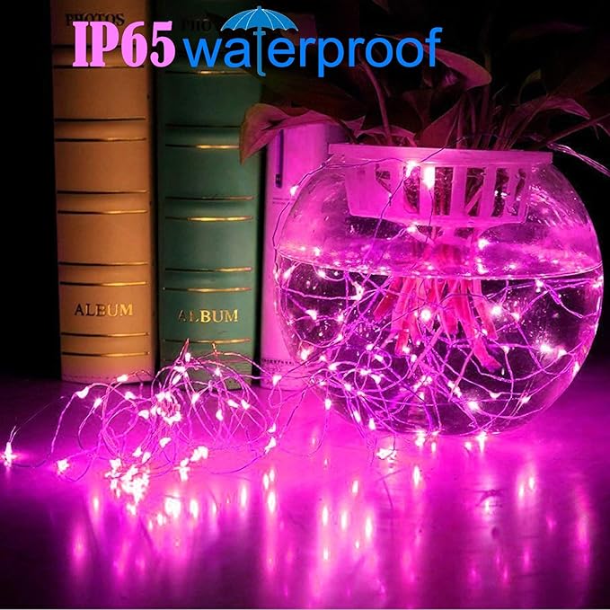 RUICHEN Pink Dimmable Fairy Lights Plug in, 99 Ft 300 LED Twinkle String Lights with Remote, Waterproof Silver Wire Firefly Lights for Bedroom, Patio, Yard, Christmas, Easter, Valentines Day, Wedding