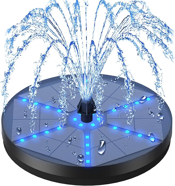 Solar Bird Bath Fountains Upgraded, 4W Solar Powered Water Fountain Pump with 7 Nozzles & 4 Fixers, 4000 Battery, 7 Colors LED Light for Garden, Pond, Pool, Fish Tank, and Outdoor
